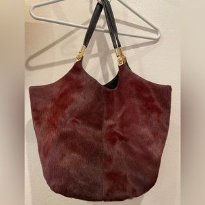 Elizabeth and James *Brand New Pristine* Burgundy Calf Hair Tote Bag